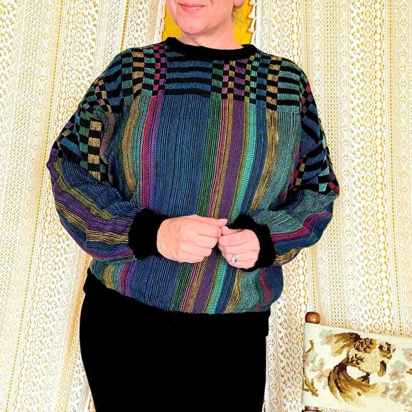 Vintage 80s Bianculli Neon Geometric Maximalist Women's Sweater Size L RARE - Picture 6 of 17